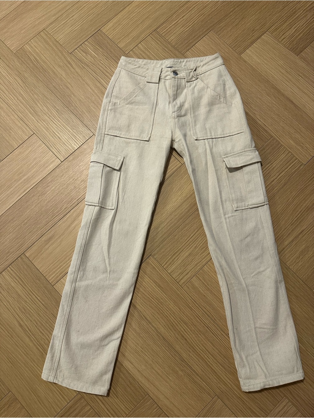 White Fox Boutique Cream Straight-Leg Cargo Pants